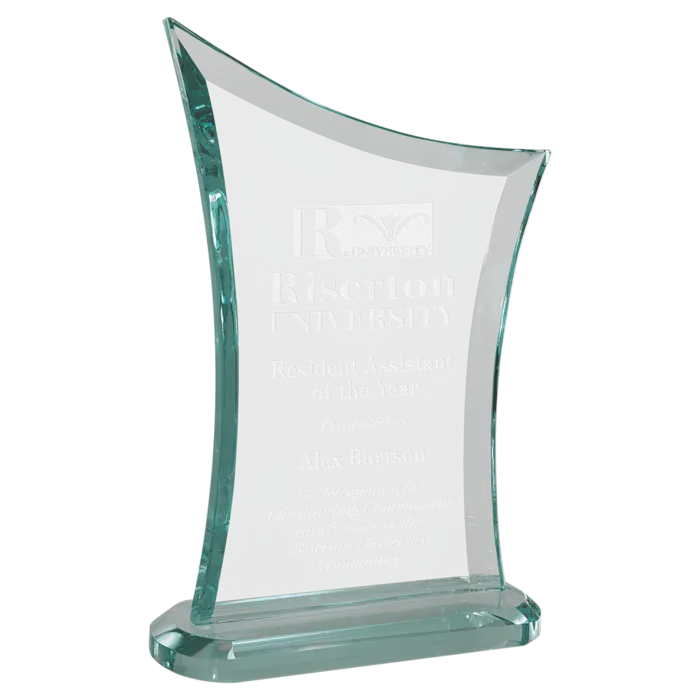 5 1/8" x 7 3/4" Contemporary Jade Glass Award with Oval Shaped Base