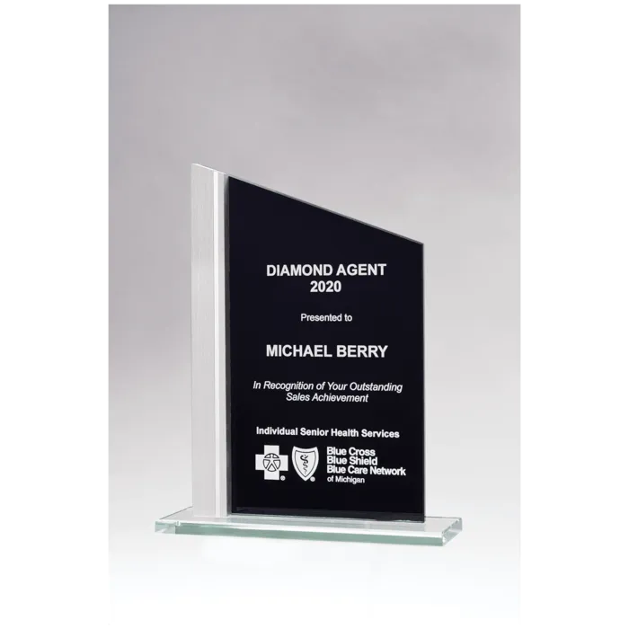 6 1/8" x 8 3/4" Zenith Series Black Silkscreened Glass with Brushed Aluminum Post