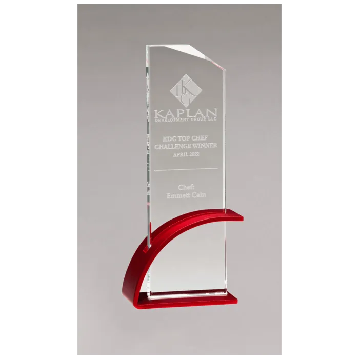 3 7/8" x 10 1/8" x 1/2" Thick Glass Award, Arched Base with Matte Metallic Finish