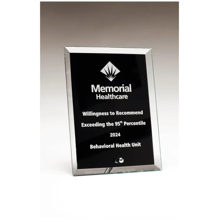 5" x 7" Clear Glass Plaque with Painted Black Background, Silv er Plated Easel Post