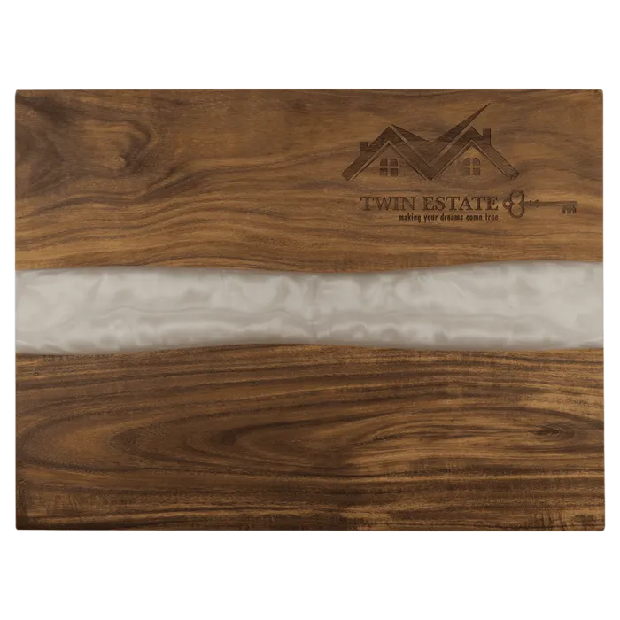 Acacia Serving Board with White Pearl Resin