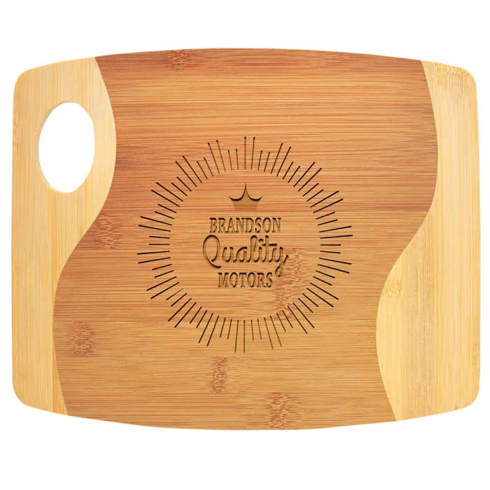 11" x 9" x 5/16" Bamboo Two Tone Cutting Board with Handle