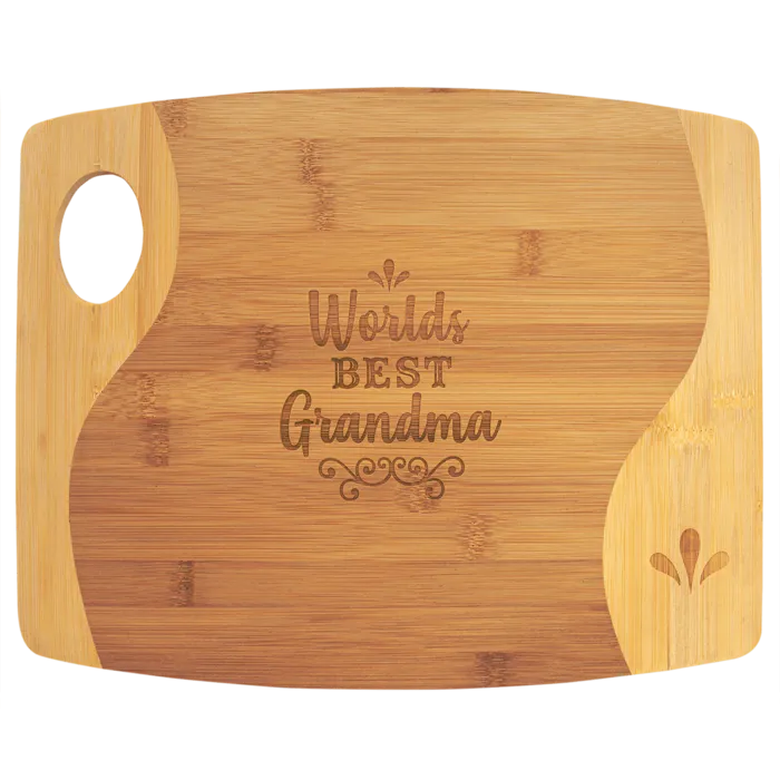 13 3/4" x 11" x 5/16" Bamboo Two Tone Cutting Board with Handle