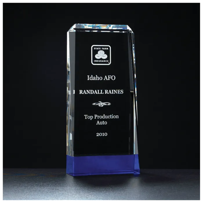 4" x 8 3/4" Premium Series Clear Crystal with Cobalt Blue Crystal Base Blue Crystal Base