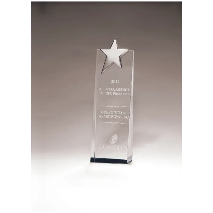 2 3/4" x 9" Crystal Trophy with Silver Star, Prism-3ffect