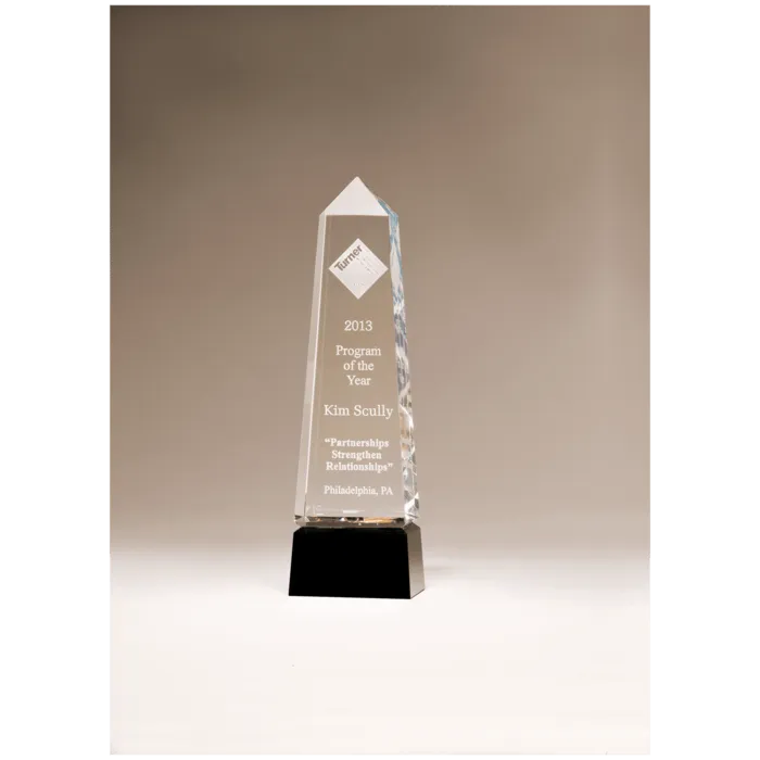 2 7/8" x 9 3/4" Crystal Obelisk with Prism-Effect Top and Black Base