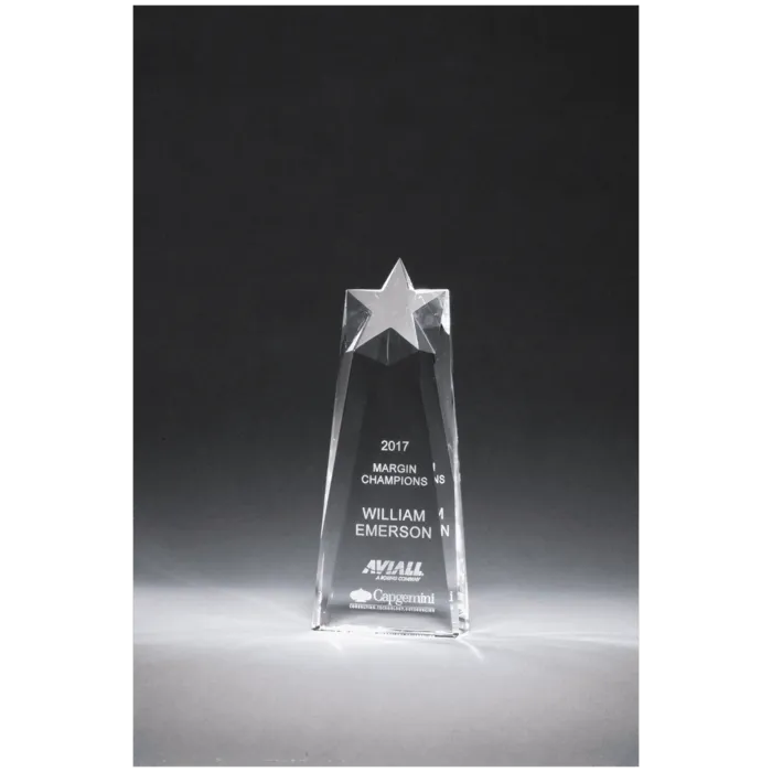 4" x 8 1/2" x 1 1/2" (Tapered) Star Trophy Carved From a Block of Crystal