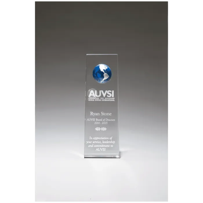 2 3/4" x 8" Crystal Trophy with Blue Globe