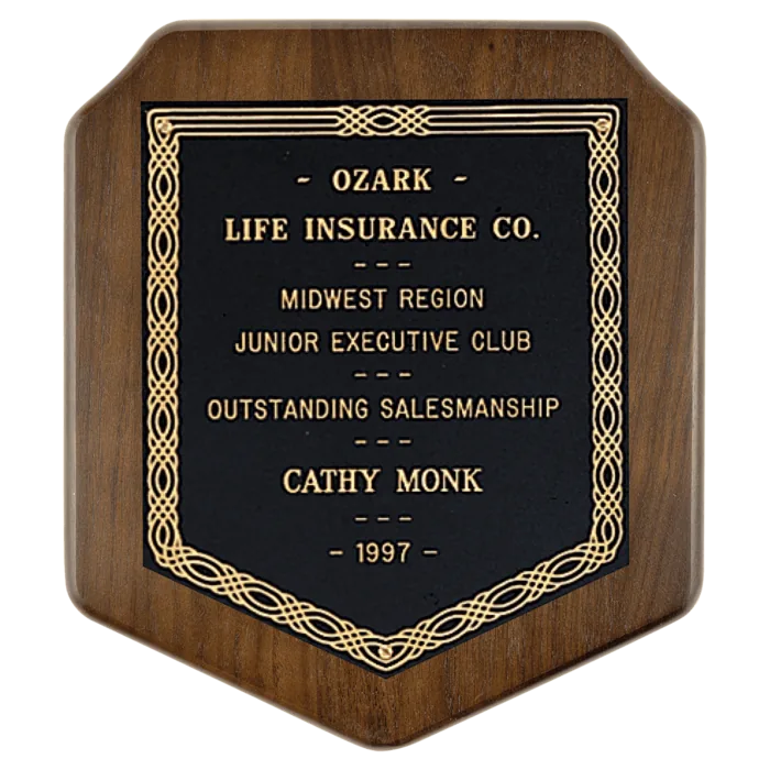7" x 8" Jewelers Black Laserable Gold Border Plate on an American Walnut Plaque- Sheffield Series