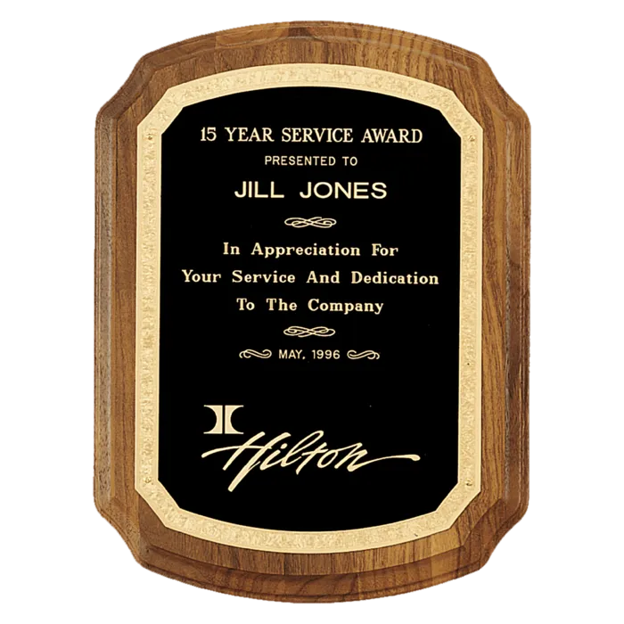 9" x 12" American Walnut Plaque with Gold Florentine Border Design LaserFX Plate