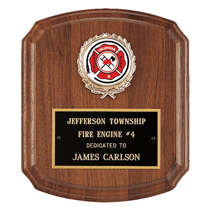 7" x 8" American Walnut Plaque with Gold Border Black Laserable Brass Plate and 2" Insert Holder- Witney Series (2" Inserts Sold Separately)