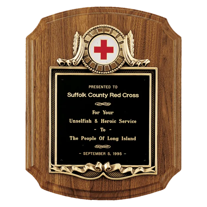 American Walnut Plaque with Gold Border Decorative Frame with 2" Insert Holder, Laserable Black Brass Plate - Witney Series (Inserts Sold Separately)