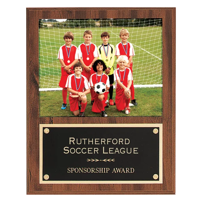 12" x 15" American Walnut Finish Photo Plaque with Black Brass Plate-Holds 8" x 10" Photo