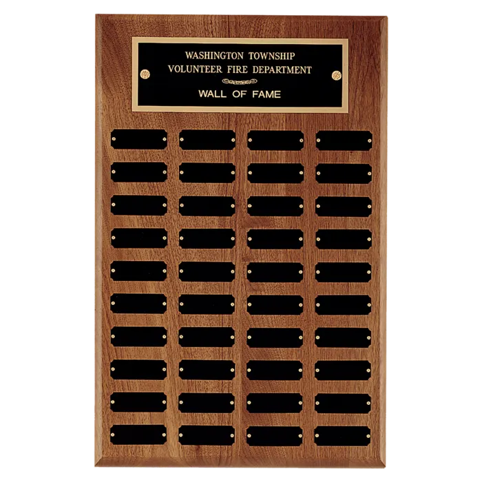 13" x 20"/Plates 7/8" x 2 1/2" American Walnut 40 Plate Perpetual Plaque with Black Brass Plates