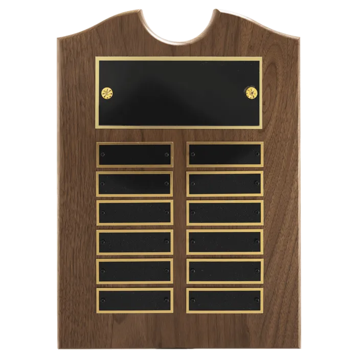 9" x 12" American Walnut Roster Plaque w/ 12 Plates
