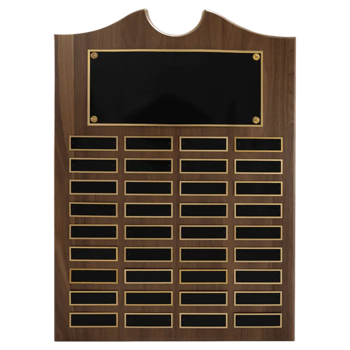 14" x 20" American Walnut Roster Plaque w/ 36 Plates