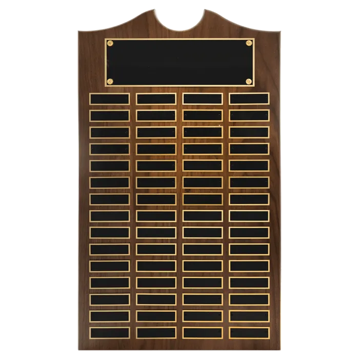 14" x 25" American Walnut Roster Plaque w/ 60 Plates
