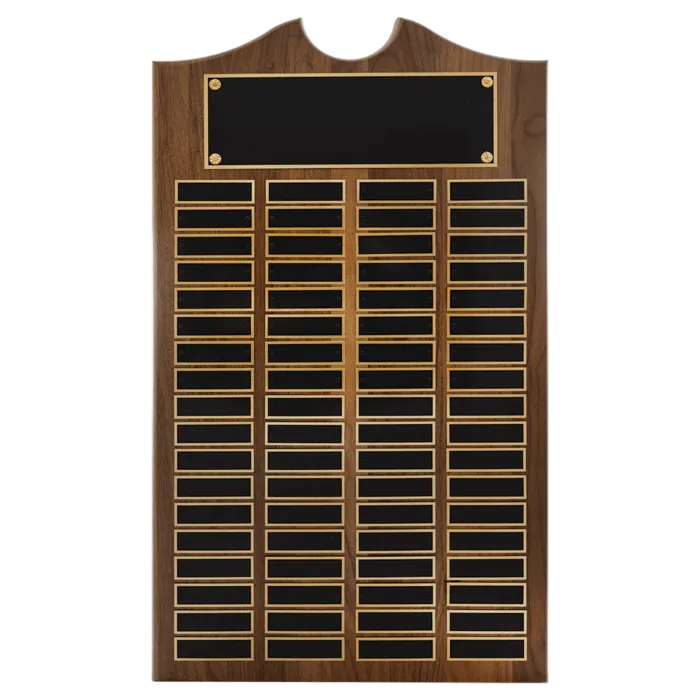 14" x 25" American Walnut Roster Plaque w/ 72 Plates