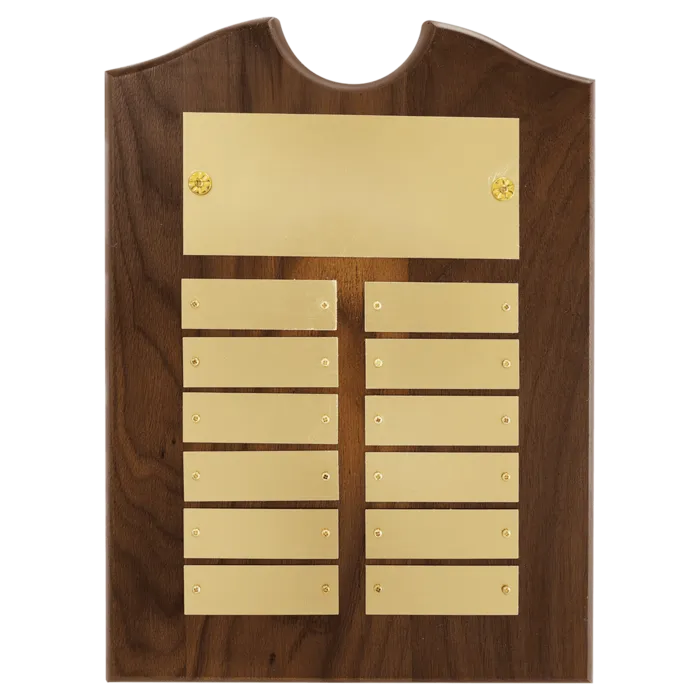 9" x 12"/Plates 7/8" x 2 3/4" American Walnut 12 Plate Perpetual Plaque with Brushed Brass Plates