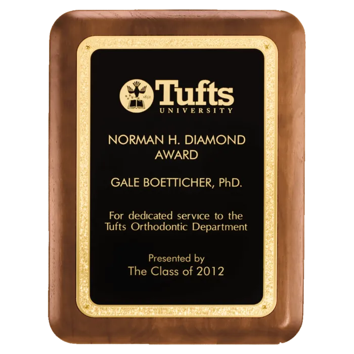 9" x 12" American Walnut Plaque with Textured Black LaserFX plate with Gold Florentine Border