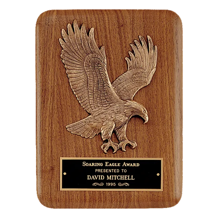 9" x 12" Solid American Walnut Plaque with Finely Detailed Eagle Relief Casting and Black Laserable Brass Plate