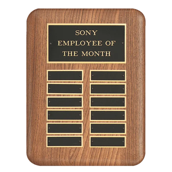 11" x 15" /Plates 7/8" x 2 3/4" American Walnut 24 Plate Perpetual Plaque with Black Brass Header Plate
