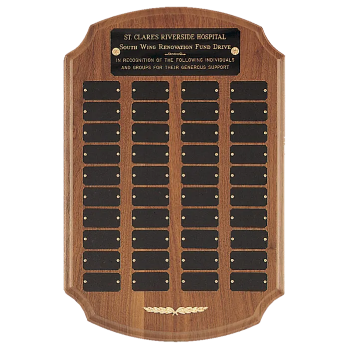 12" x 18"/Plates 1" x 2" American Walnut 40 Plate Perpetual Plaque with Black Brass Plates/Gold Trim