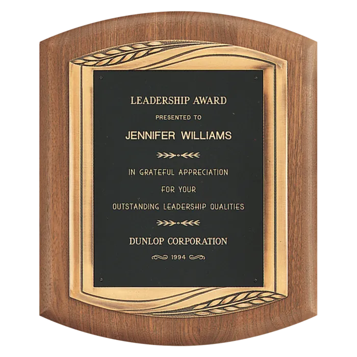 11 1/2" x 14" American Walnut Plaque with Antique Bronze Finish Frame Casting and Black Laserable Brass Personalization Plate