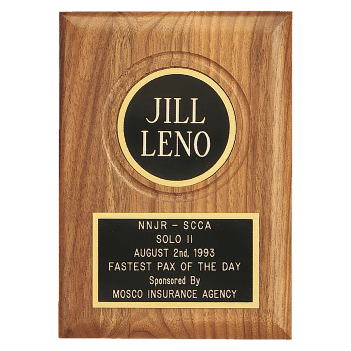 Jewelers Black Laserable Black Plate and 2 1/2" Disc on an American Walnut Plaque- Sheffield Series