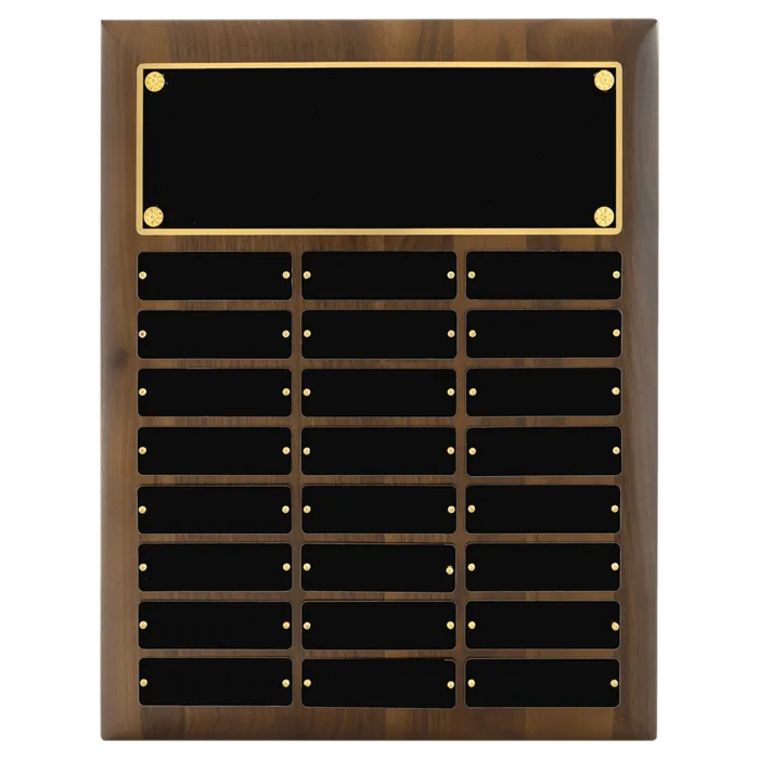 12" x 15"/Plates 1" x 3 1/4"American Walnut 24 Plate Perpetual Plaque with Black Brass Plates