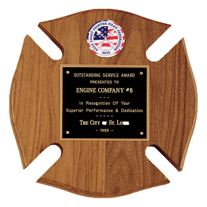 10" x 10" American Walnut Maltese Cross Plaque w/Black Brass Plate and 2" Insert (sold separately)