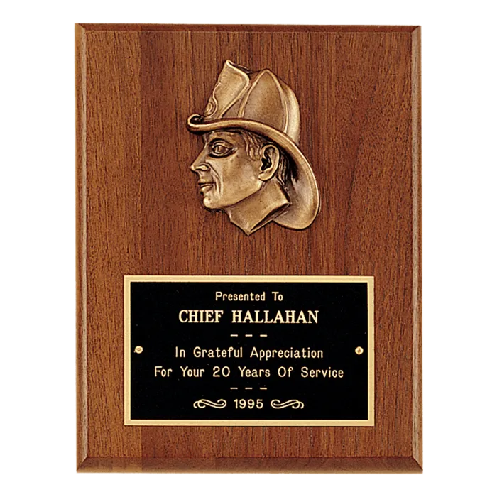 8" x 10" American Walnut Plaque with Firefighter Relief and Black Brass Plate