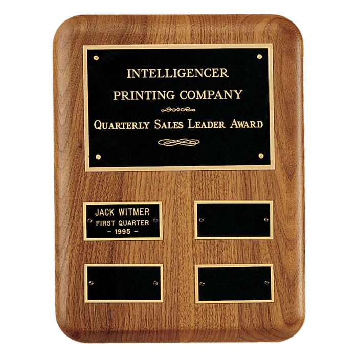 8" x 10 1/2"/Plates 1 1/4" x 2 1/2" American Walnut AirFlyte Edge Quarterly Award Perpetual Plaque wth Black Brass Plates