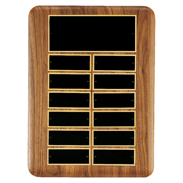 11" x 15"/Plates 1 1/2" x 3 3/4" American Walnut 12 Plate Perpetual Plaque with Black Brass Header Plate