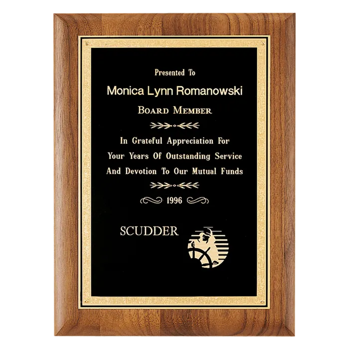 11" x 14" Coventry Series American Walnut Plaque with Gold Florentine Border Textured Black LaserFX Plate