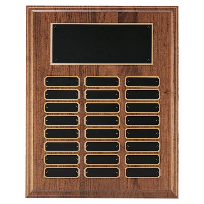 12" x 15" Walnut Step-Edge 24 Plate Perpetual Plaque with Black Brass Plate