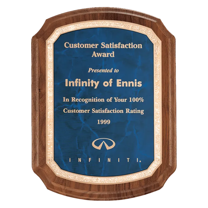 9" x 12" Coventry Series American Walnut Plaque with Gold Border Sapphire LaserFX Plateteel Plate