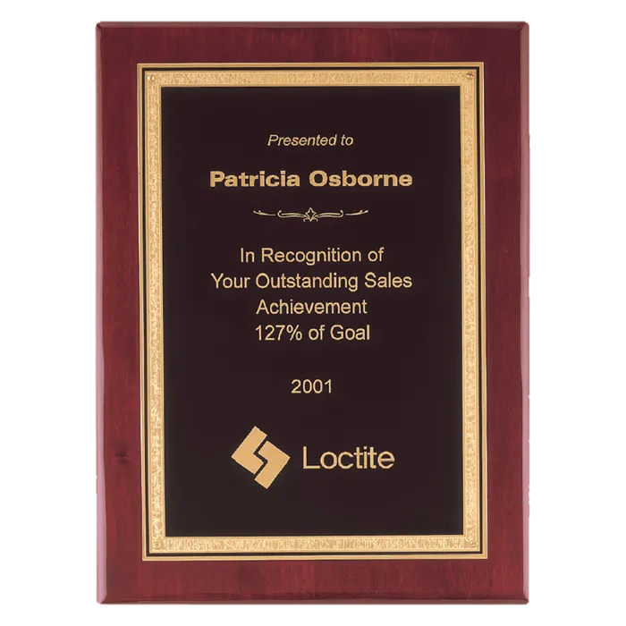 11" x 14" Airflyte Premium Rosewood Piano Finish Plaque with Gold Florentine Black LaserFX Plate