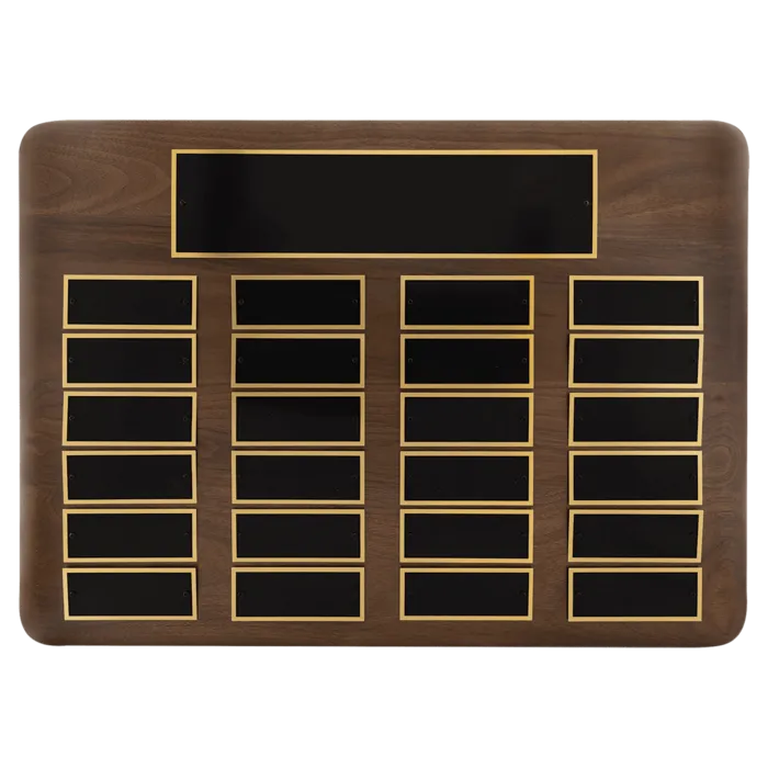 15" x 21"/Plates 1 1/2" x 3 3/4" American Walnut 24 Plate Perpetual Plaque with Black Brass Plates