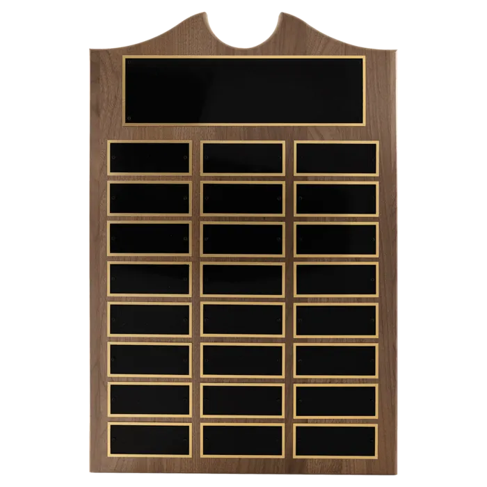 14" x 20"/Plates 1 1/2" x 3 3/4" American Walnut 24 Plate Perpetual Plaque with Black Brass Plates