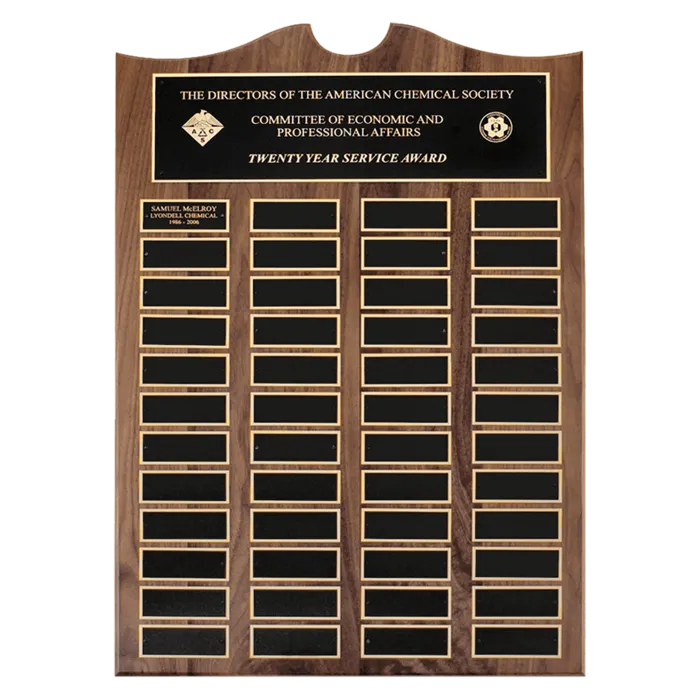 14" x 25"/Plates 1 1/2" x 3 3/4" American Walnut 36 Plate Perpetual Plaque with Black Brass Plates
