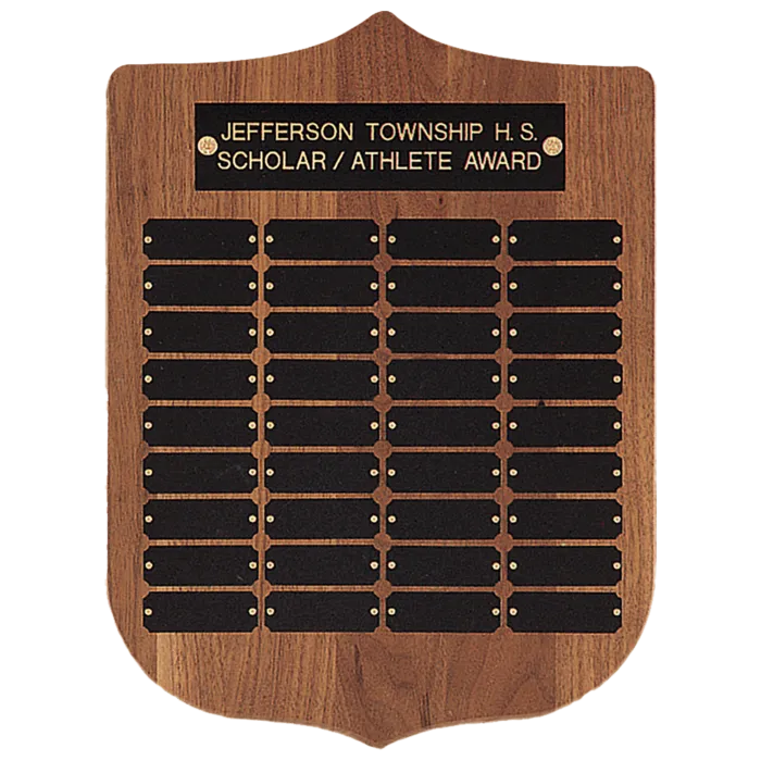 12" x 16"/Plates 7/8" x 2 1/2" American Walnut 36 Plate Perpetual Plaque with Black Brass Plates