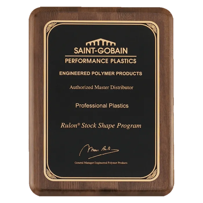 8" x 10 1/2" Airflyte Premium Walnut Piano Finish Plaque with Gold Florentine Border LaserFX Plate