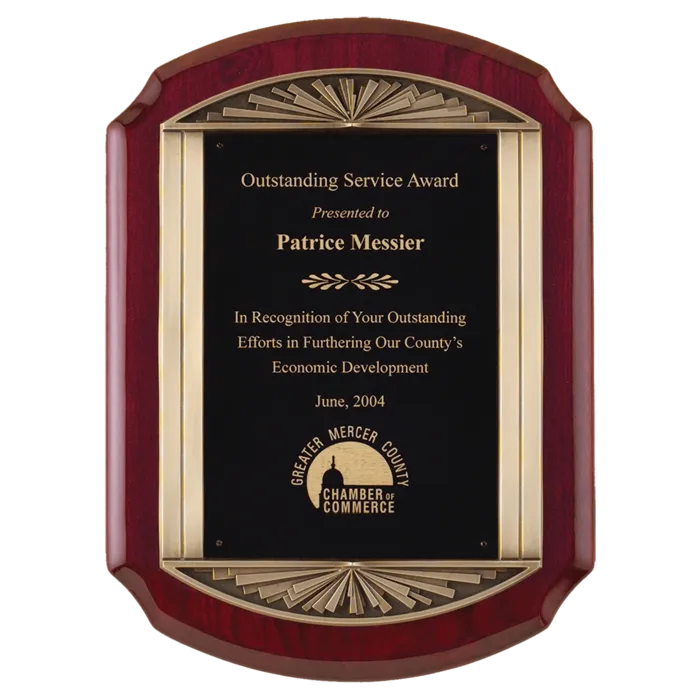 11" x 15" Piano Finish Plaque with Antique Bronze Finish Frame Casting with Black LaserFX Engraving Plate