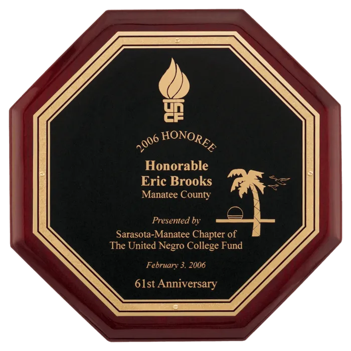 10" x 10" Octagonal Rosewood Piano Finish Plaque with Black Florentine LaserFX Plate