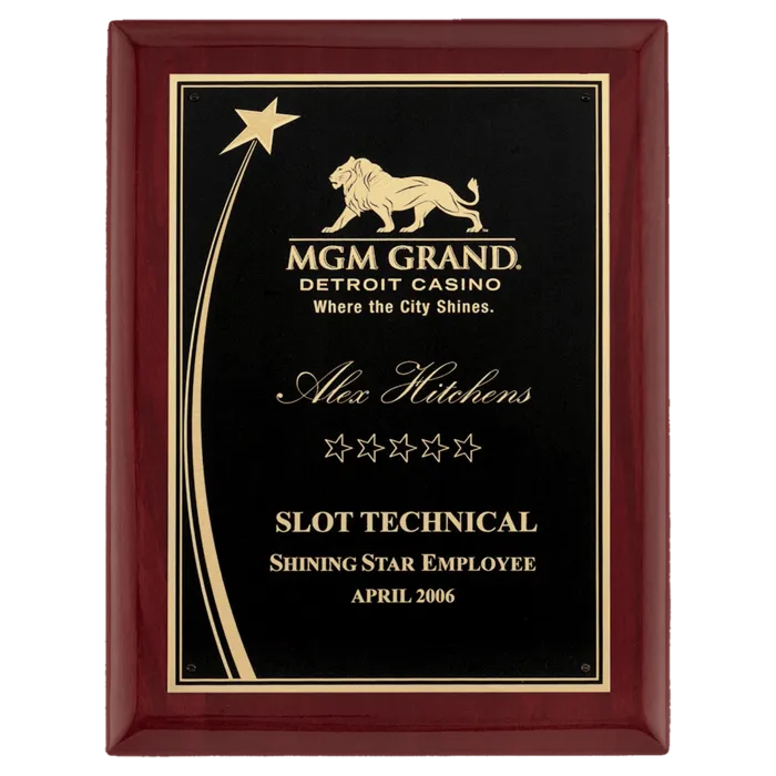 9" x 12" Airflyte Premium Rosewood Piano Finish Plaque with Shooting Star Accent Engraving Plate
