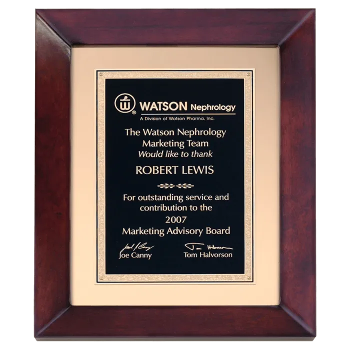12" x 15" Airflyte Cherry Finish Frame wtih Gold Metal Background and Black and Gold LaserFX Florentine Border Plate