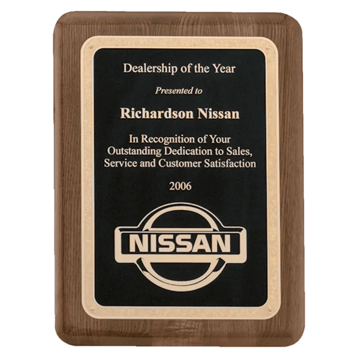 9" x 12" Airflyte Premium Walnut Piano Finish Plaque with Gold Florentine Border Textured LaserFX Plate