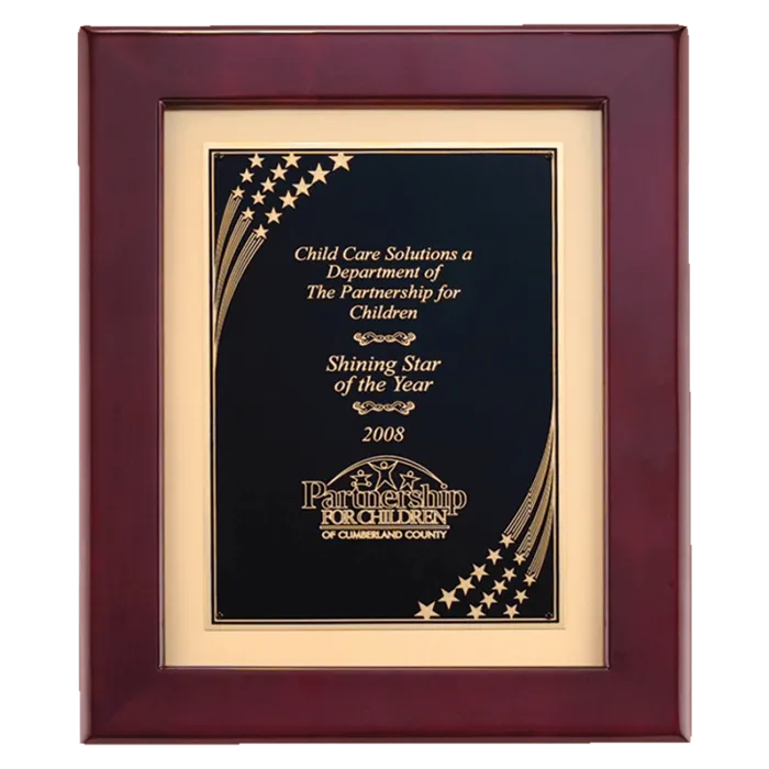 12" x 15" Airflyte Rosewood Piano Finish Frame with Gold Metal Background and Florentine Design Star Border Plate