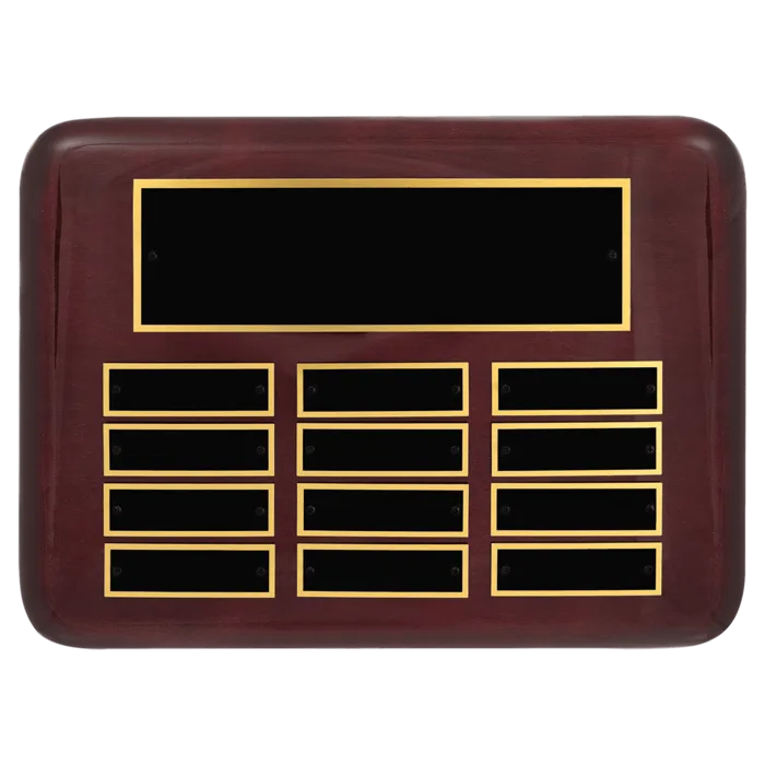 9" x 12"/Plates 7/8" x 2 3/4" Rosewood Piano 12 Plate Perpetual Plaque with Black Brass Plates
